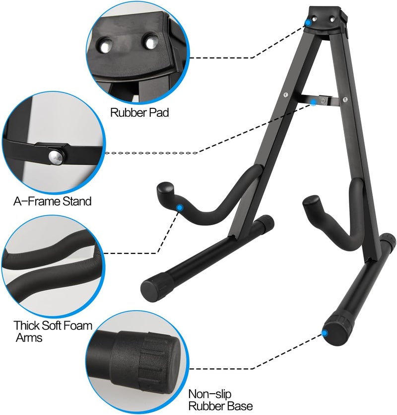 DkOvn 1 Pack Guitar Stand, A-Frame Folding Guitar Stand with Non-Slip Rubber and Foam Arms, Metal Guitar Stand for Acoustic Guitar, Electric Guitar, Bass, Ukulele, Banjo - Image 3